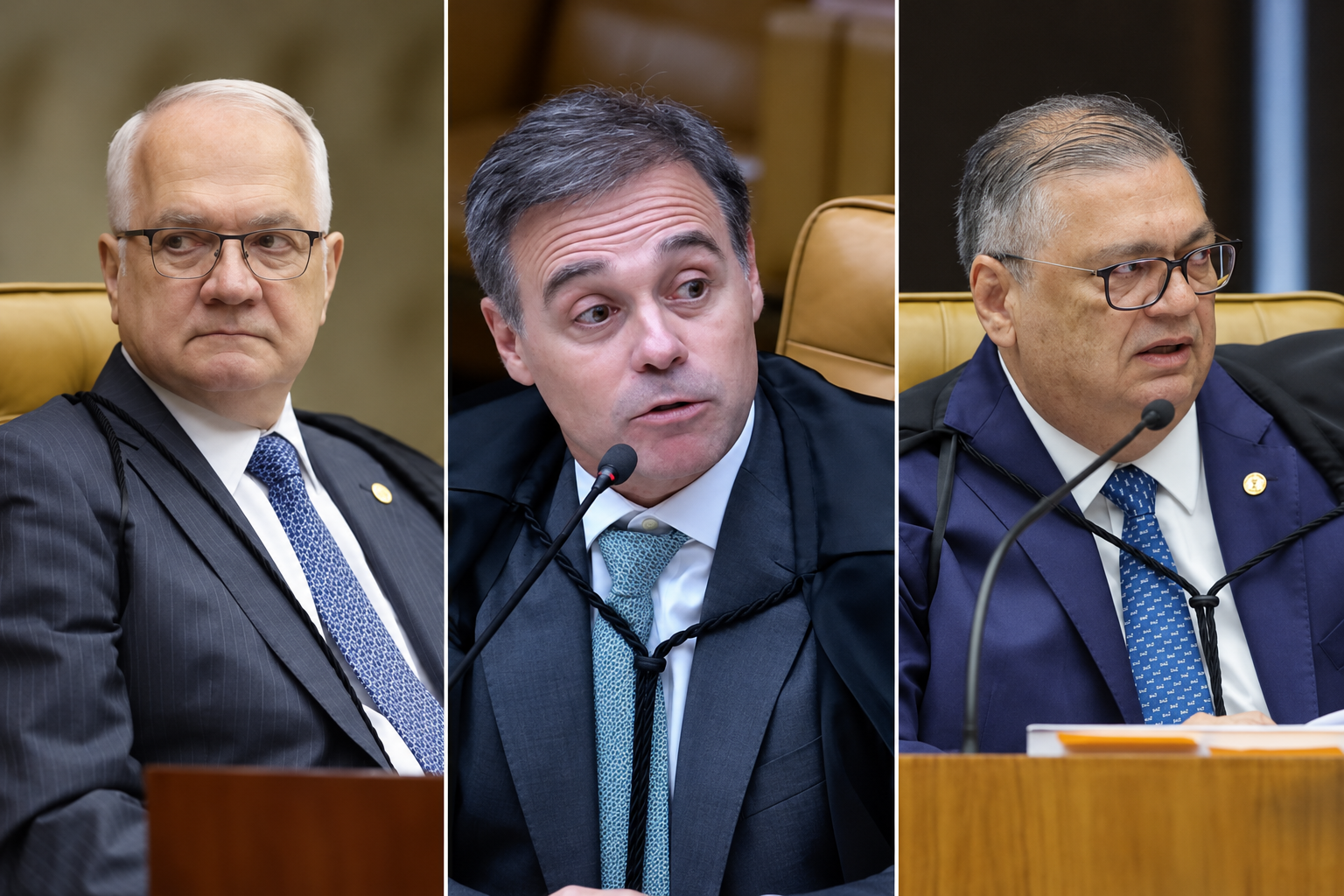 Edson Fachin, André Mendonça e Flávio Dino em montagem fotográfica